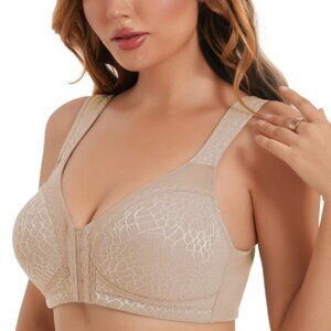 Front Closure Bra Full Coverage Back Support Wireless Unpadded **44D**